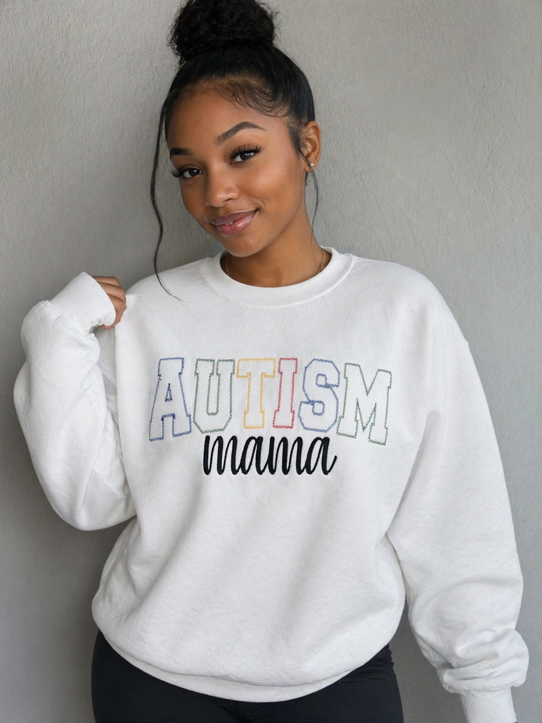 Autism Mama Embroidered Sweatshirt | Colorful Awareness Crewneck | Autism Mom Gift
